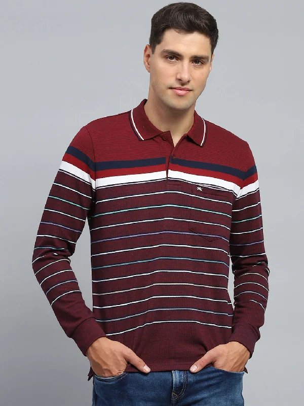 Men's eco - friendly recycled t - shirts for sustainable fashion choicesMen's eco - friendly recycled t - shirts for sustainable fashion choicesMen Maroon Stripe Collar Full Sleeve Winter T-Shirt