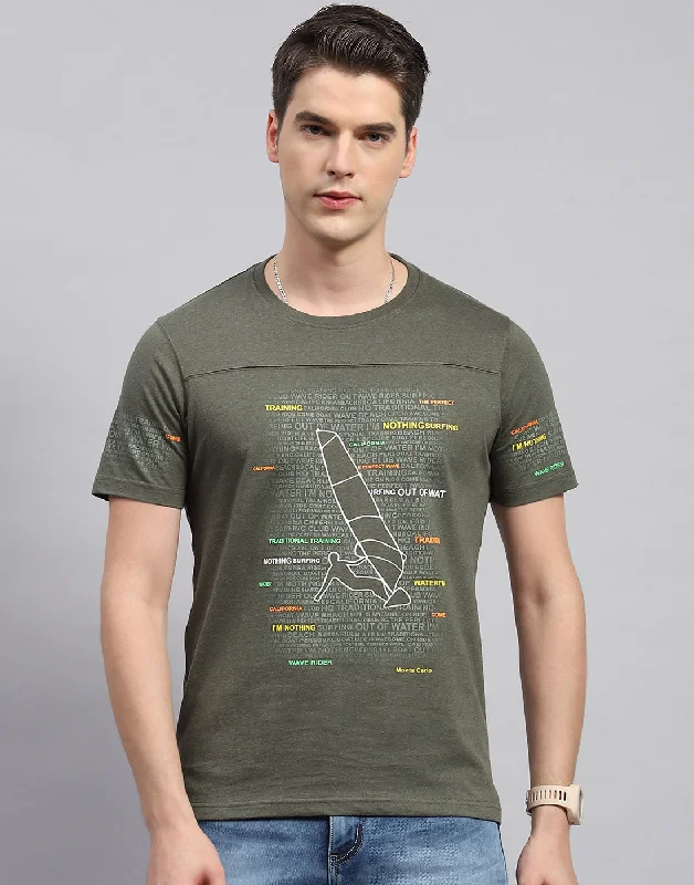 Men's UV - protection t - shirts for outdoor activities in the sunMen's UV - protection t - shirts for outdoor activities in the sunMen Olive Printed Round Neck Half Sleeve T-Shirt