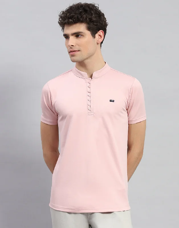 Men's antimicrobial t - shirts for odor - free freshness during travelMen's antimicrobial t - shirts for odor - free freshness during travelMen Pink Solid  Mandarin Neck Half Sleeve T-Shirt