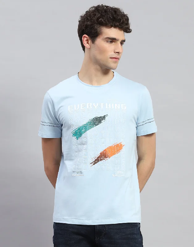 Men's moisture - wicking athletic t - shirts for intense workoutsMen's moisture - wicking athletic t - shirts for intense workoutsMen Sky Blue Printed Round Neck Half Sleeve T-Shirt