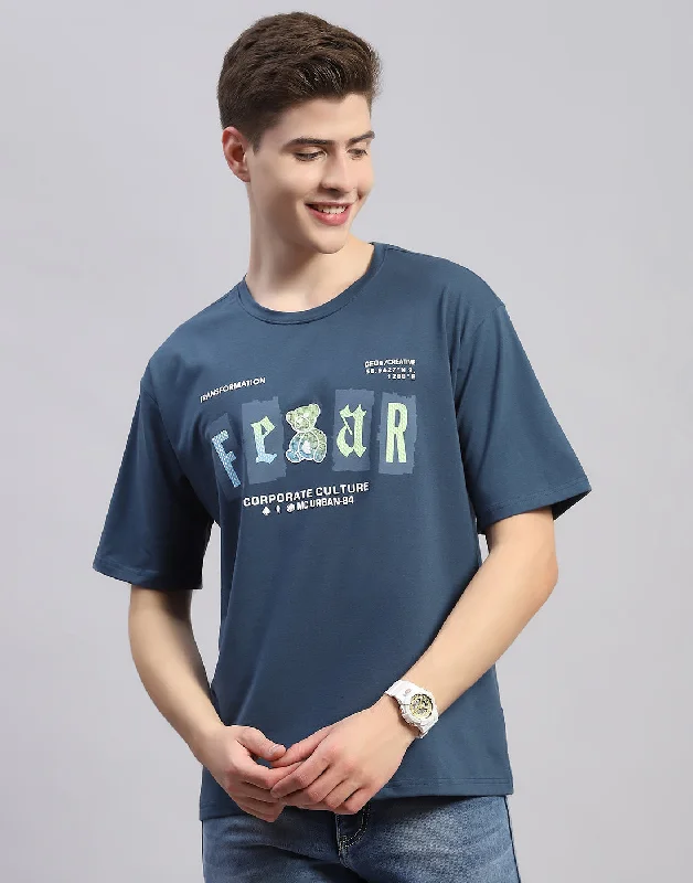 Men's antimicrobial t - shirts for odor - free freshness during travelMen's antimicrobial t - shirts for odor - free freshness during travelMen Teal Blue Printed Round Neck Half Sleeve T-Shirt