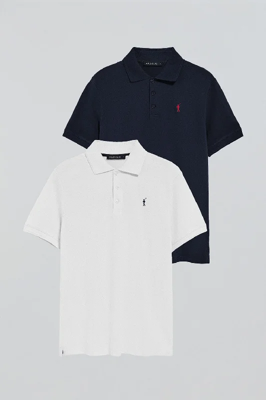 Men's ribbed cuffs and hem polo shirts for a textured lookPack de dos polos de tres botones en azul y blanco con logo Rigby Go