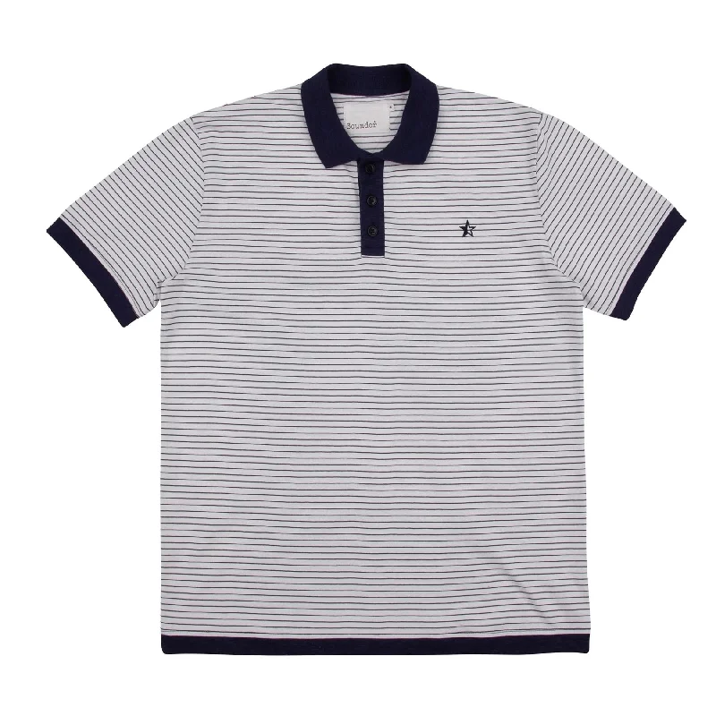 Men's ribbed cuffs and hem polo shirts for a textured lookPlay Well Polo Off White/Dark Navy Pin Stripe - 2024