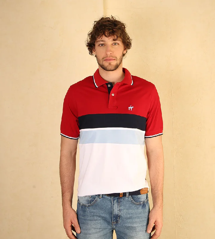 Men's jacquard woven polo shirts with intricate designsPolo Bloques Rojo Ref. 129020924