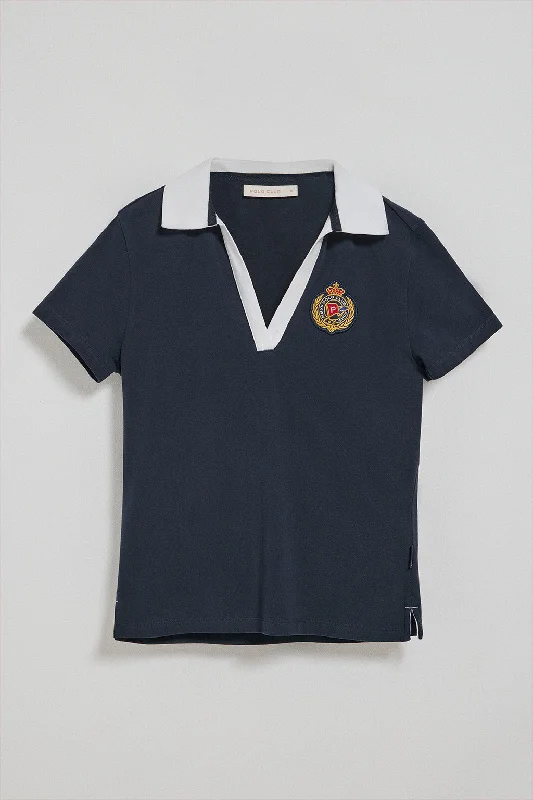 Men's long sleeve classic fit polo shirts with embroidered logosPolo Nautic sin botones azul marino con detalle naútico en el pecho