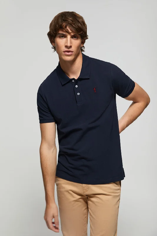 Men's UV - protected polo shirts for outdoor gardeningPolo azul marino piqué con tapeta de tres botones y logo bordado Rigby Go