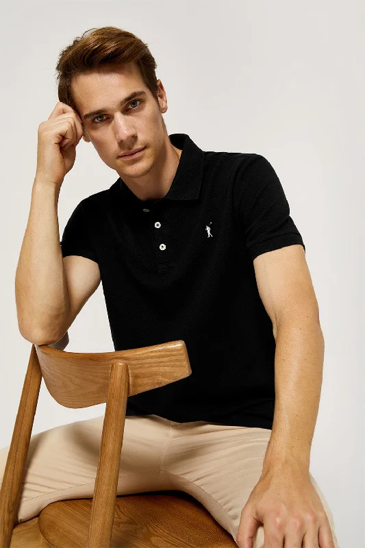 Men's lightweight performance polo shirts for tennis matchesPolo negro piqué con tapeta de tres botones y logo bordado Rigby Go