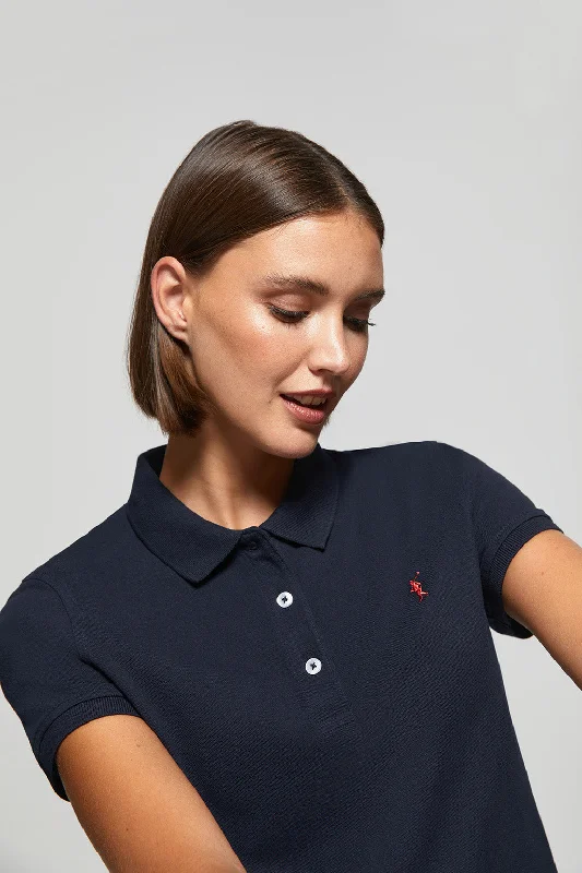 Men's ribbed cuffs and hem polo shirts for a textured lookPolo de manga corta piqué azul marino con logo Rigby Go