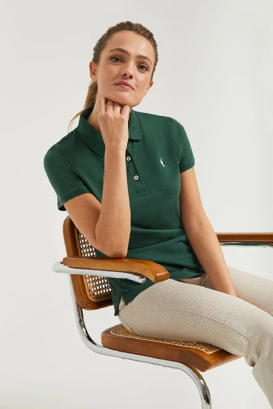 Men's plus size golf polo shirts in moisture wicking fabricPolo de manga corta piqué verde botella con logo Rigby Go