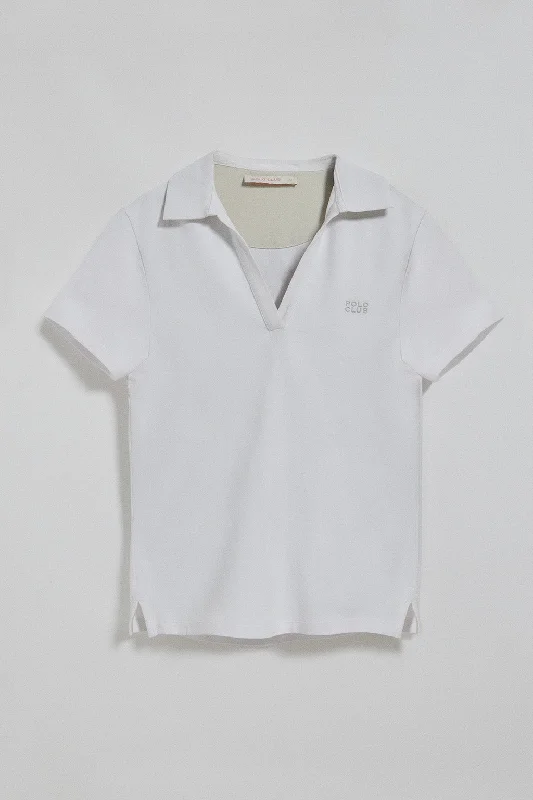 Men's slim fit short sleeve polo shirts with contrast collarsPolo Pedraza sin botones blanco con logo engomado Polo Club