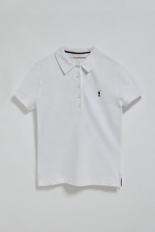 Men's long sleeve classic fit polo shirts with embroidered logosPolo Pereira blanco de cinco botones con bordado Rigby Go