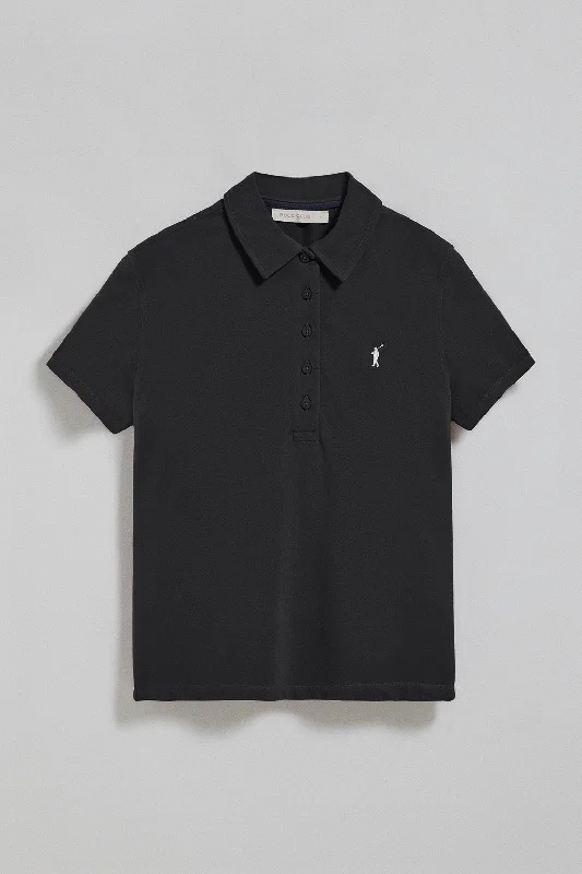 Men's luxury cashmere blend polo shirts in solid colorsPolo Pereira negro de cinco botones con bordado Rigby Go