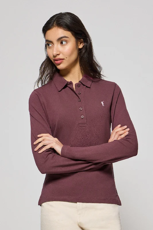 Men's UV - protected polo shirts for outdoor gardeningPolo Priyanka color ciruela de cinco botones con bordado Rigby Go