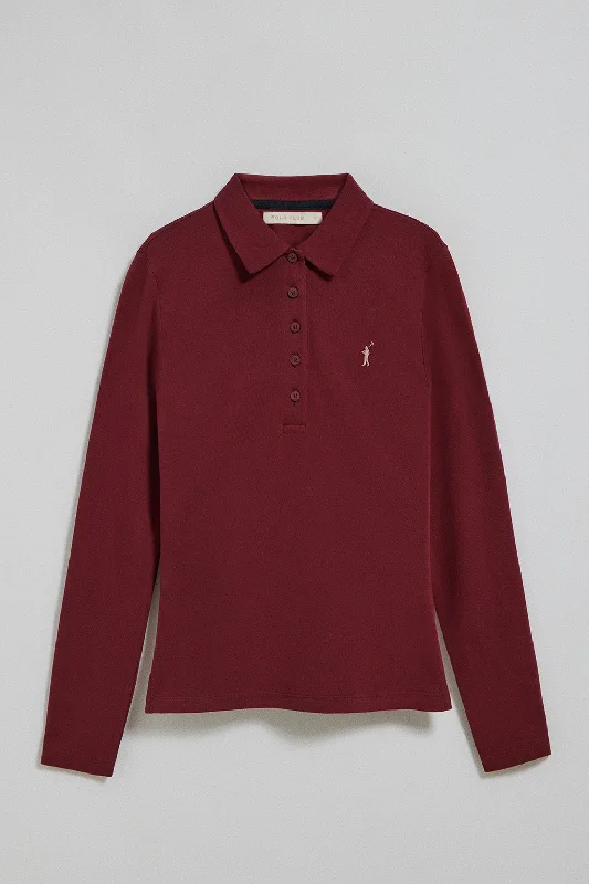 Men's jacquard woven polo shirts with intricate designsPolo Priyanka granate de cinco botones con bordado Rigby Go