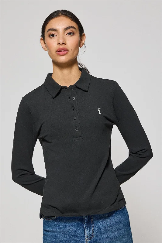 Men's antimicrobial polo shirts for odor - free daily wearPolo Priyanka negro de cinco botones con bordado Rigby Go