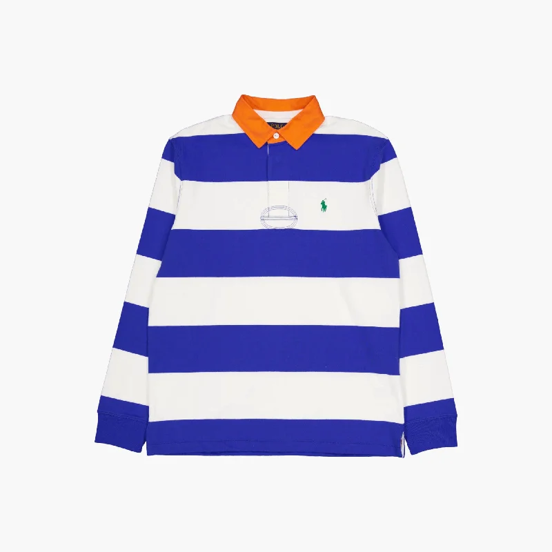 Men's long sleeve classic fit polo shirts with embroidered logosClassic Fit Striped Jersey Rugby Shirt New Iris Blue / White