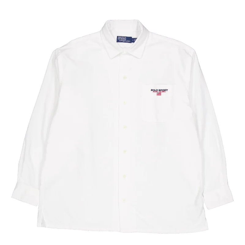Men's button - down spread collar polo shirts for business casualBig Fit Polo Sport Oxford Camp Shirt White
