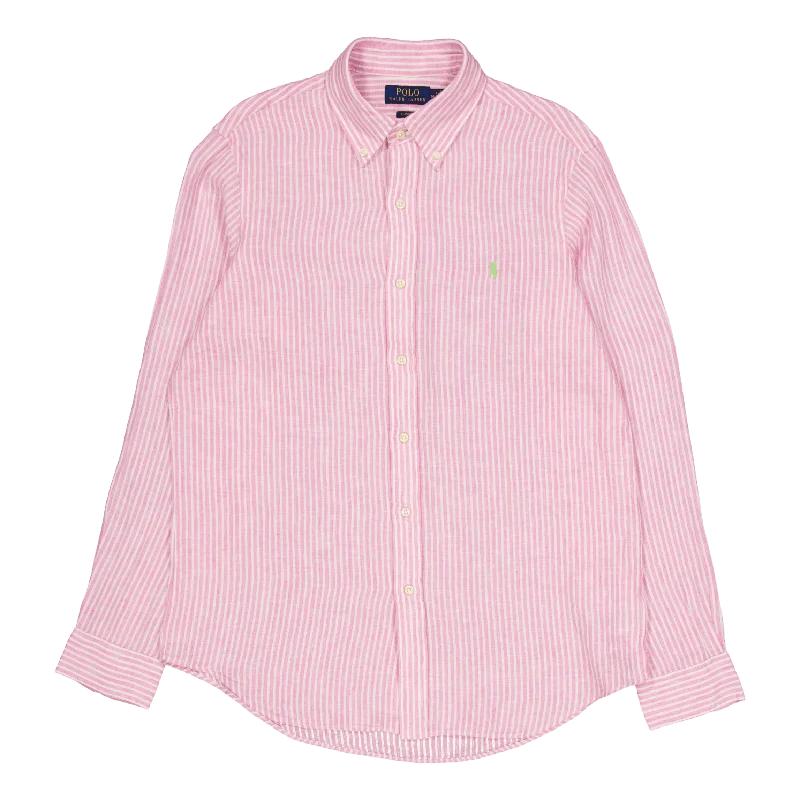 Men's button - down spread collar polo shirts for business casualClassic Fit Striped Shirt Pink / White