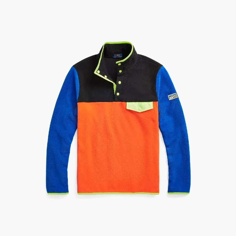 Men's formal - style silk blend polo shirts for special occasionsColor-Blocked Brushed Fleece Pullover Elite Orange Multi
