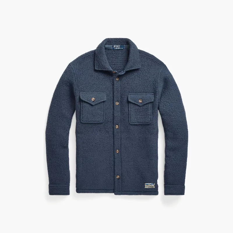Men's two - tone stripe polo shirts with a preppy stylePile Fleece Overshirt Blue Corsair
