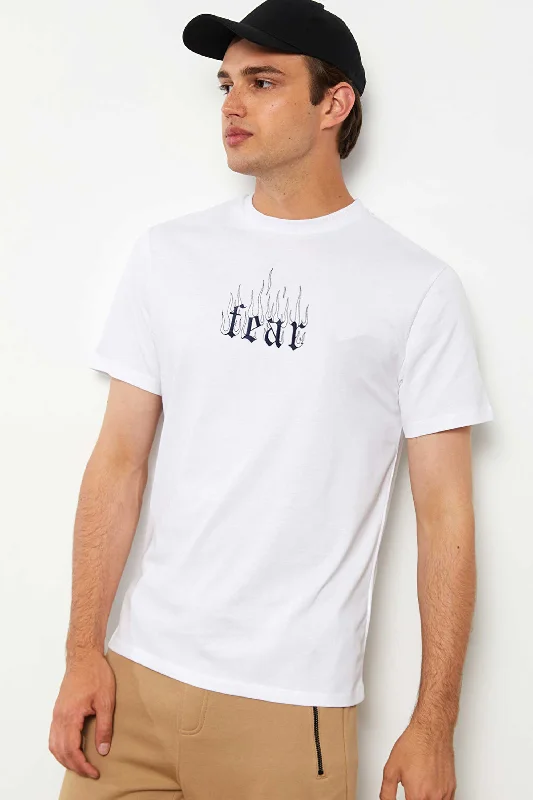 Men's jacquard woven polo shirts with intricate designsPolo Republica Men's Fear Embroidered Crew Neck Tee Shirt