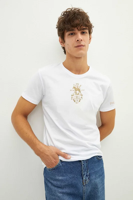 Men's luxury cashmere blend polo shirts in solid colorsPolo Republica Men's PR MCM Embroidered Crew Neck Tee Shirt