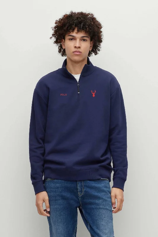Men's color - block polo shirts with a bold fashion statementPolo Republica Men's Quarter Zipper Deer & Polo Embroidered Fleece Sweat Shirt