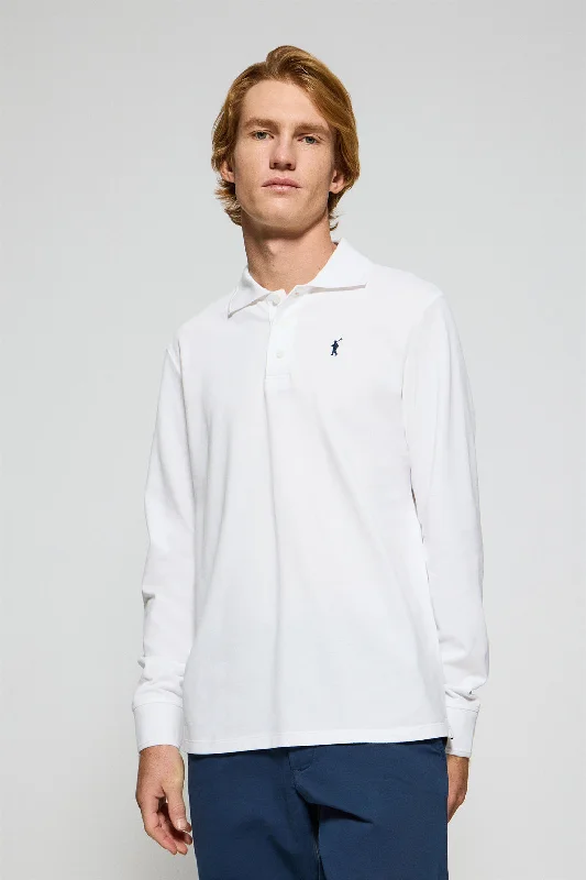 Men's ribbed cuffs and hem polo shirts for a textured lookPolo de manga larga de tres botones en blanco con logo Rigby Go