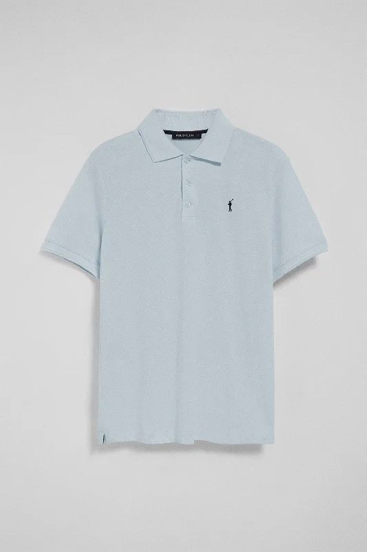 Men's long sleeve classic fit polo shirts with embroidered logosPolo de tres botones azul claro con logo bordado Rigby Go