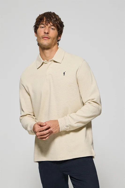 Men's quick - dry polo shirts for water sports activitiesPolo de manga larga beige con dos botones y logo Rigby Go