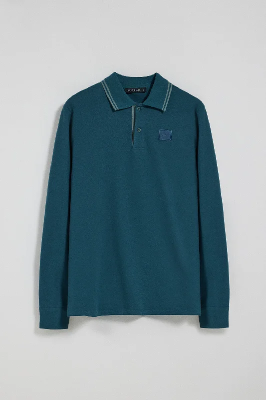 Men's button - down spread collar polo shirts for business casualPolo de dos botones azul con logo Polo Club