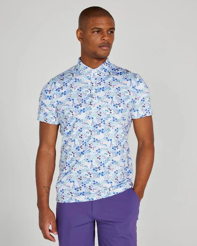 Men's lightweight performance polo shirts for tennis matchesRhodes Polo in Bright White/Blue Multi