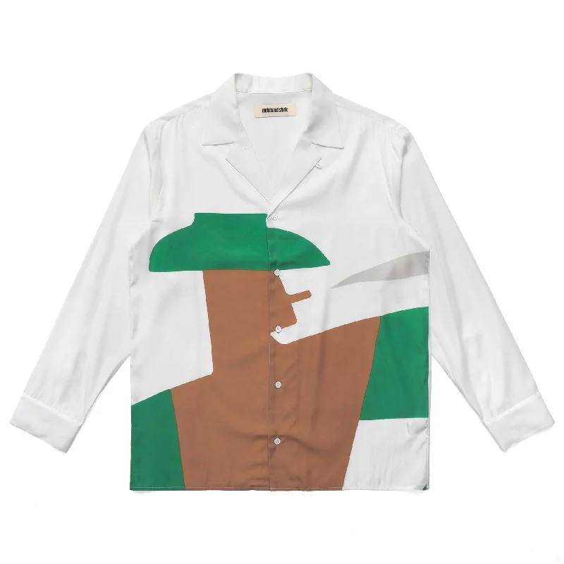 Men's long sleeve classic fit polo shirts with embroidered logosShingo Ls Open Collar Shirt White - SS23