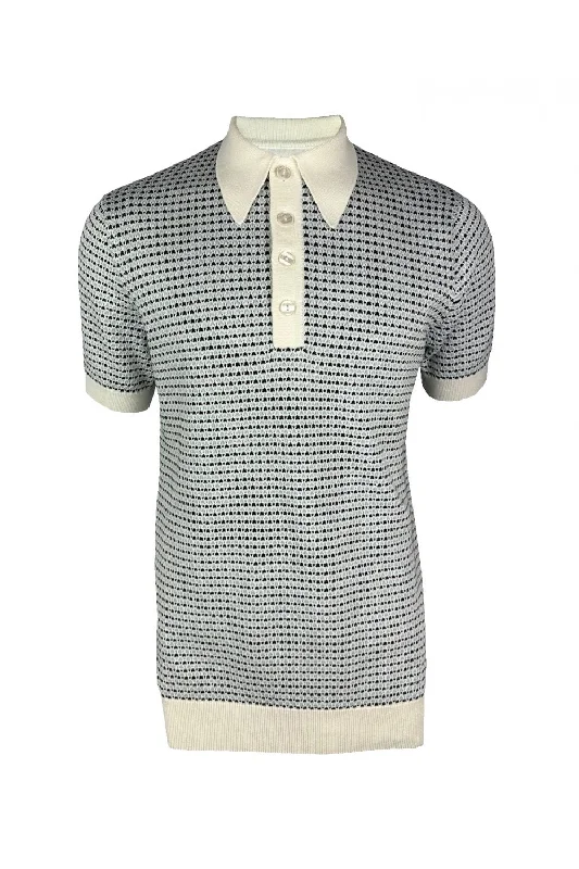 Men's luxury cashmere blend polo shirts in solid colorsSka & Soul Men's SS2542 Spearpoint Fine Gauge Textured Polo Shirt Ecru