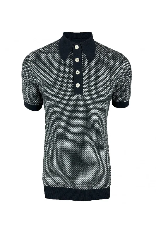 Men's breathable cotton blend polo shirts for summer outingsSka & Soul Men's SS2542 Spearpoint Fine Gauge Textured Polo Shirt Navy Blue