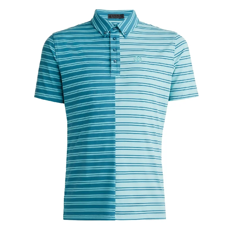 Men's vintage - inspired retro polo shirts with unique patternsSplit Stripe Contrast Tech Jersey Polo Seaglass - AW23