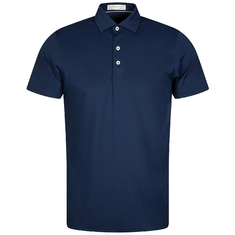 Men's two - tone stripe polo shirts with a preppy styleThe Macdonald Knit Polo Navy - AW24
