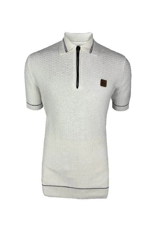 Men's formal - style silk blend polo shirts for special occasionsTrojan Records Men's TR8862 SS Basket Weave Fine Gauge Polo Shirt Ecru