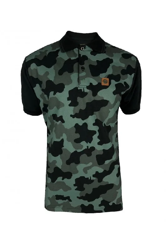Men's high - collar polo shirts with a modern twistTrojan Records Men's TR8873 SS Camo Panel Pique Polo Shirt Black