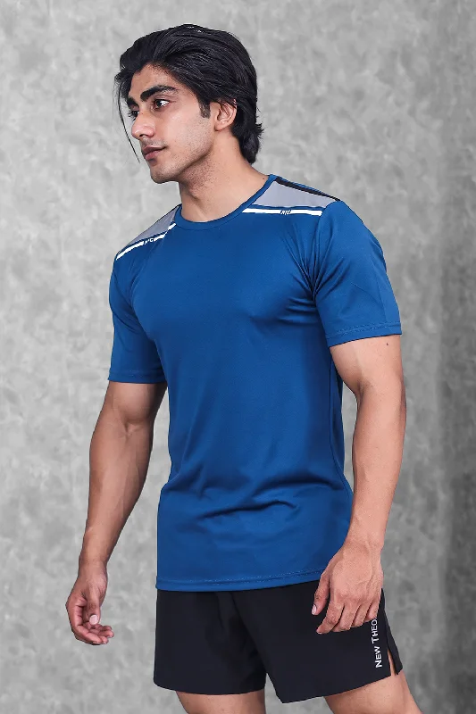 Men's ribbed t - shirts with a textured finish for added styleActive Panel T-shirt- Teal