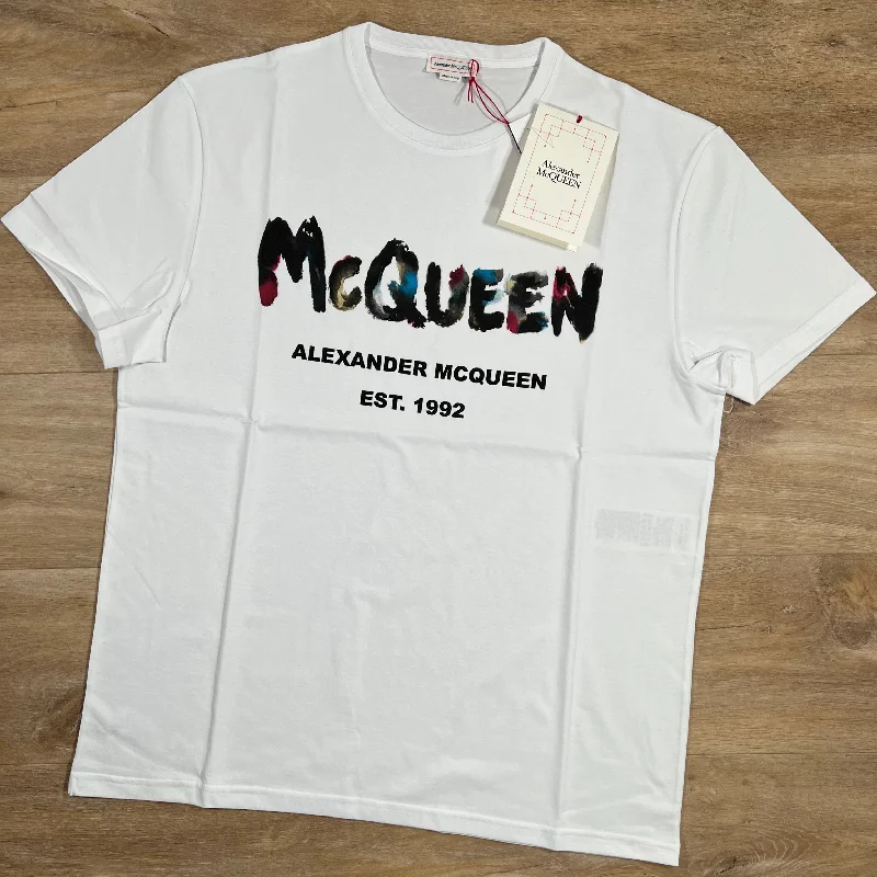 Men's antimicrobial t - shirts for odor - free freshness during travelAlexander McQueen Graffiti Logo T-Shirt in White