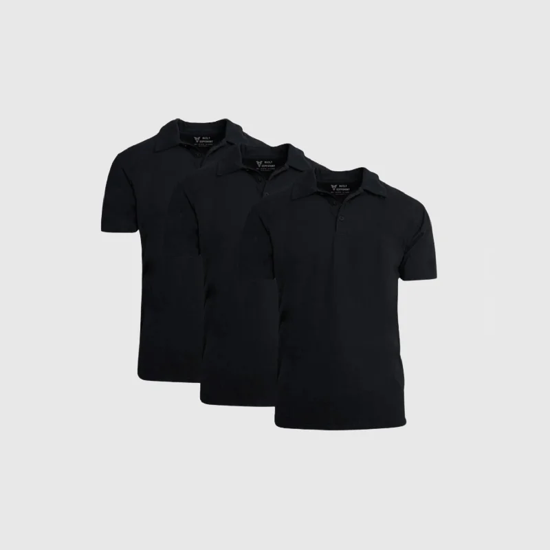 Men's short - sleeve linen t - shirts for summer beach outingsAll-Black Polo 3-Pack