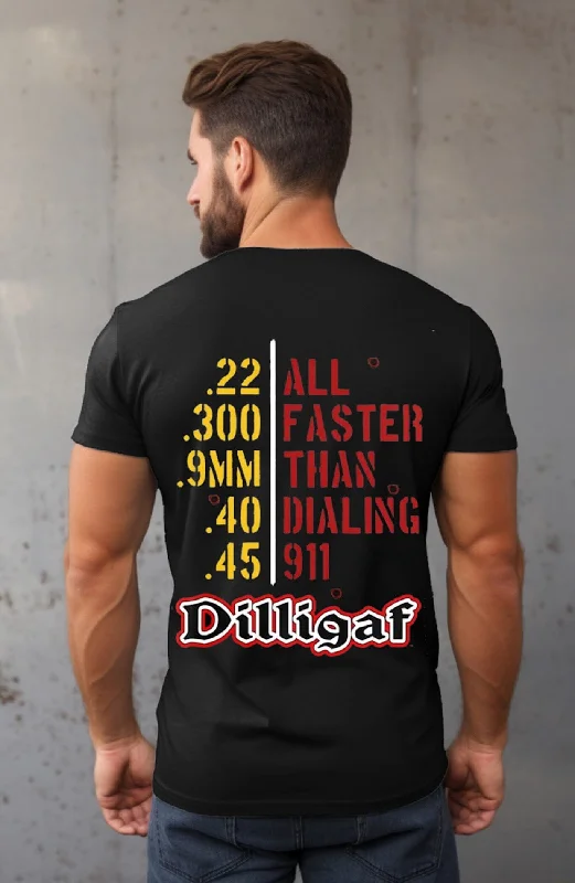 Men's button - front t - shirts with a unique artistic printAll Faster Than Dialing 911!