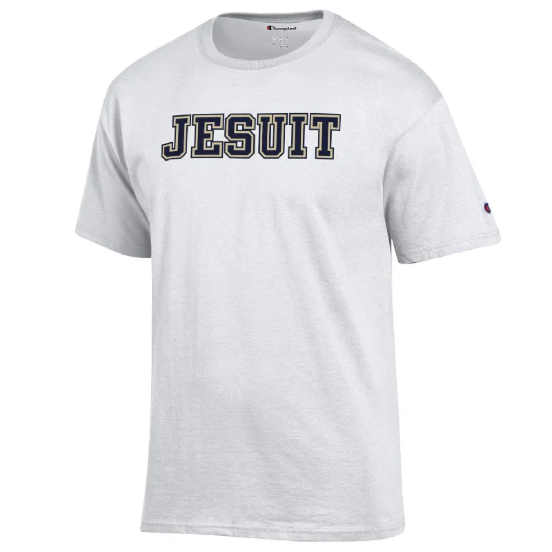 Men's antimicrobial t - shirts for odor - free freshness during travelBig Jesuit Champion Short Sleeve Tee-White