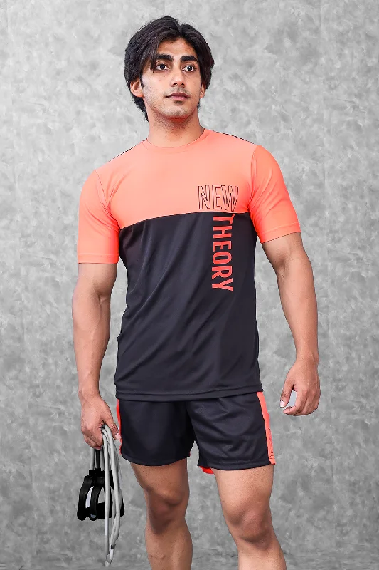 Men's mock - neck t - shirts with a modern and sleek styleBlock Training T-shirt- Neon Orange