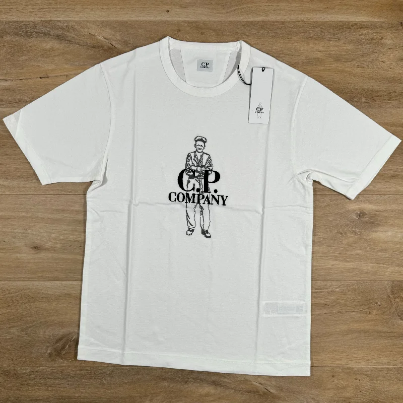 Men's distressed denim - look t - shirts with a rugged appealC.P. Company British Sailor T-Shirt in White