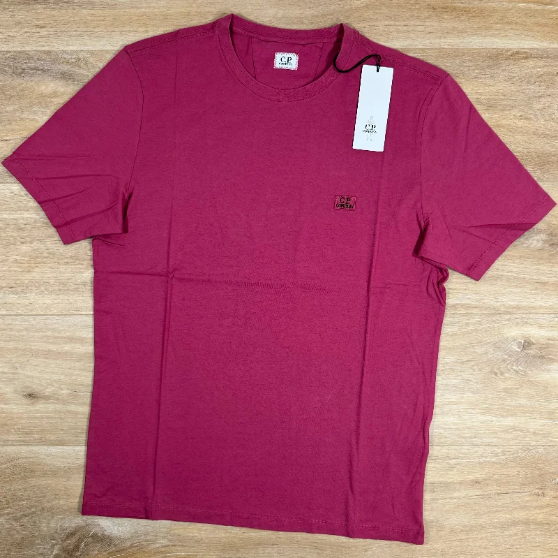 Men's thermal t - shirts with a high - neck design for cold weatherC.P. Company Embroidered Logo T-Shirt in Red Bud