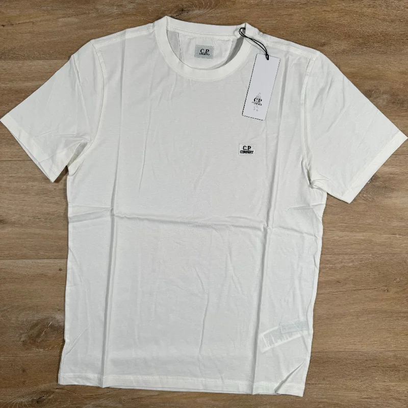 Men's distressed denim - look t - shirts with a rugged appealC.P. Company Embroidered Logo T-Shirt in White