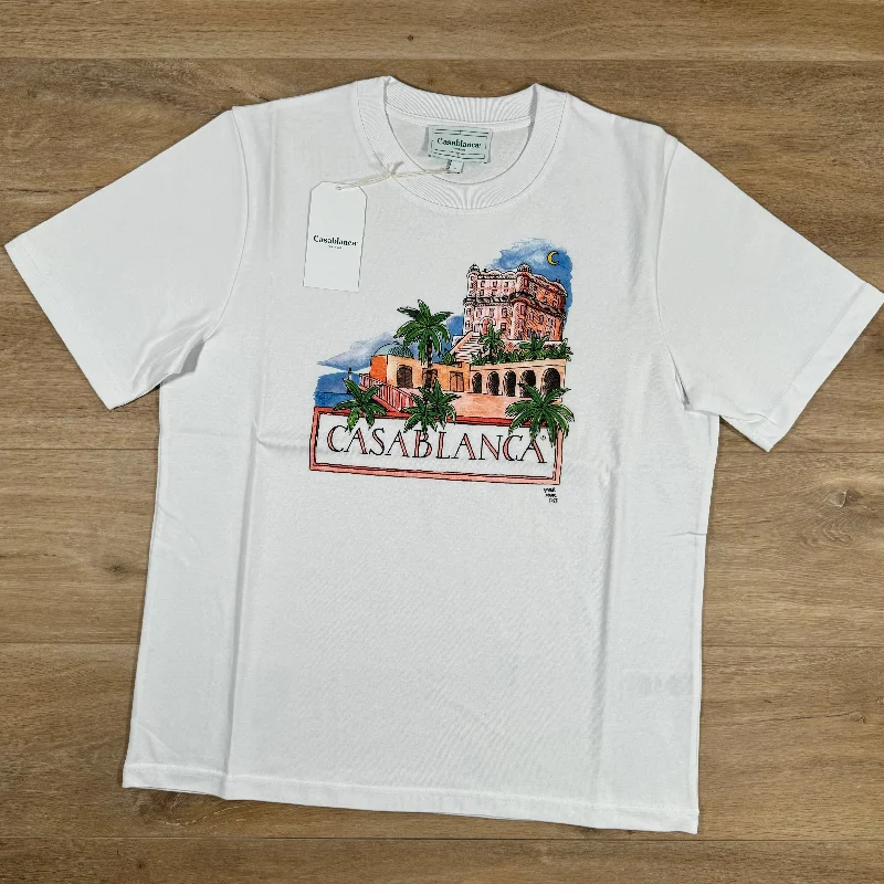 Men's distressed denim - look t - shirts with a rugged appealCasablanca Amour Maroc T-Shirt in White