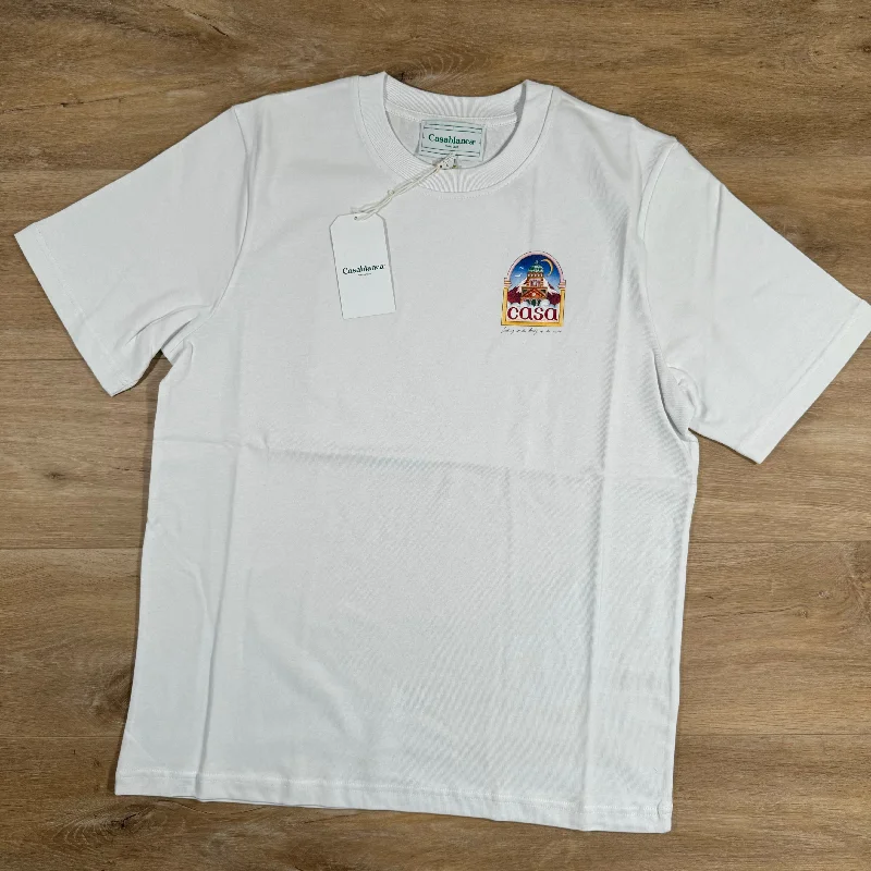 Men's printed Hawaiian t - shirts for tropical vacationsCasablanca Vue De L'Arche T-Shirt in White